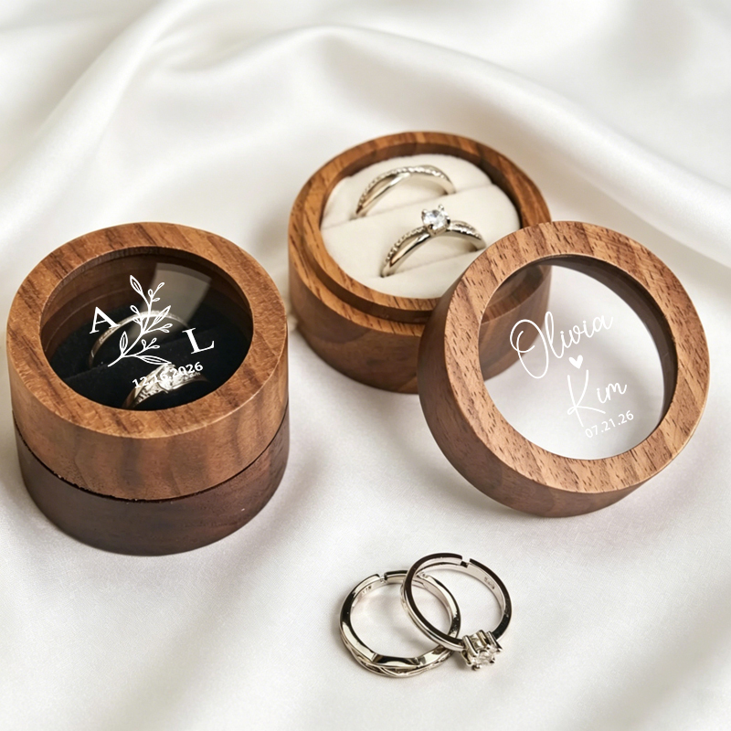 Wood Ring Blank - Personalized Wedding Ring Box Round Wooden