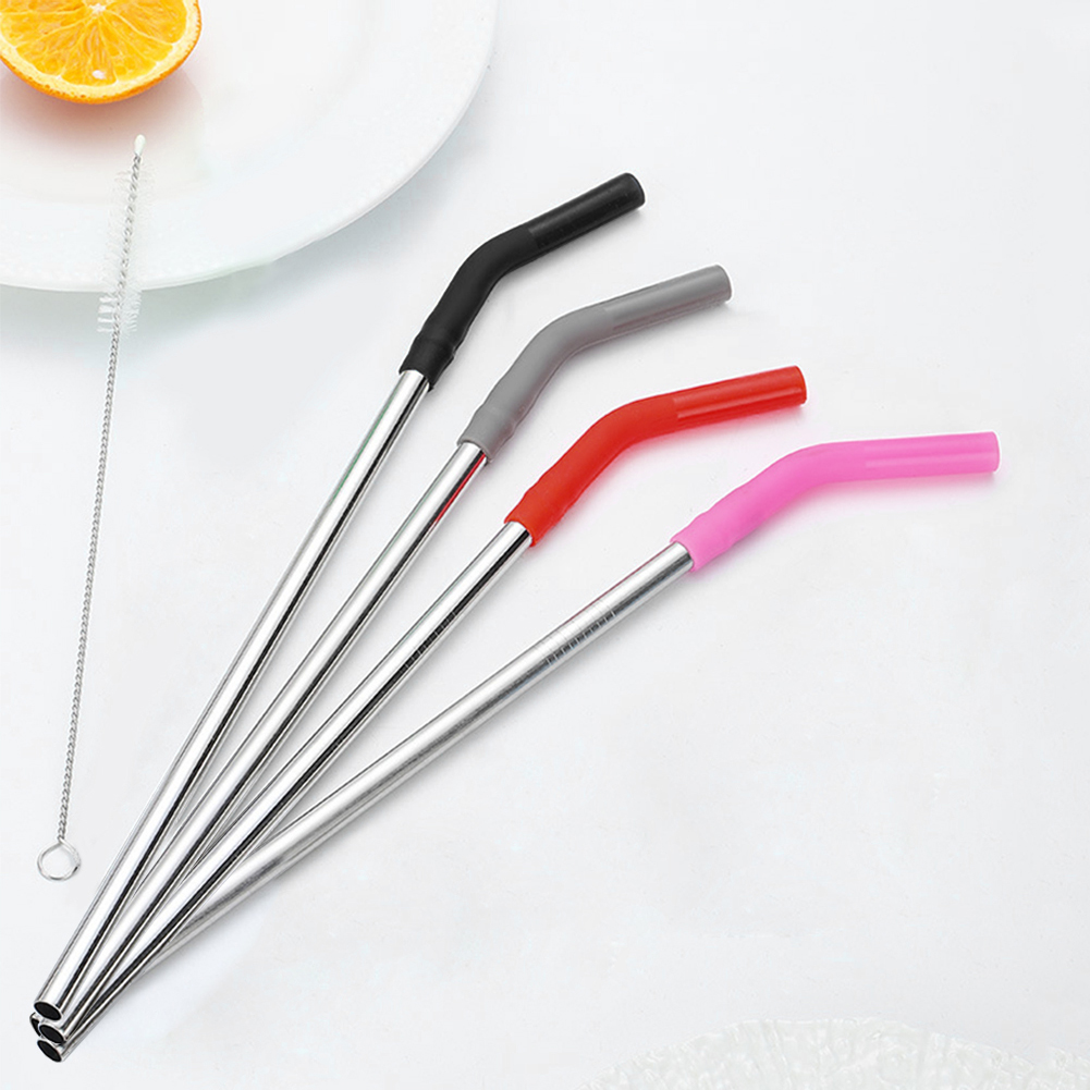 Mixing Cup Silicone - 4Pcs Long Metal Straw with Silicone