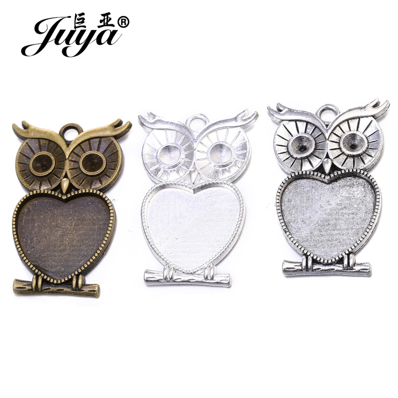 5pcs/lot 25mm Heart Shape Owl  - Bezels Set Pendant review and price