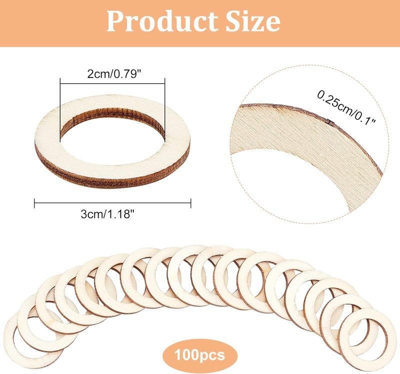 100 Pcs 30mm Natural Wood Ring - Wood Ring Blank review and price